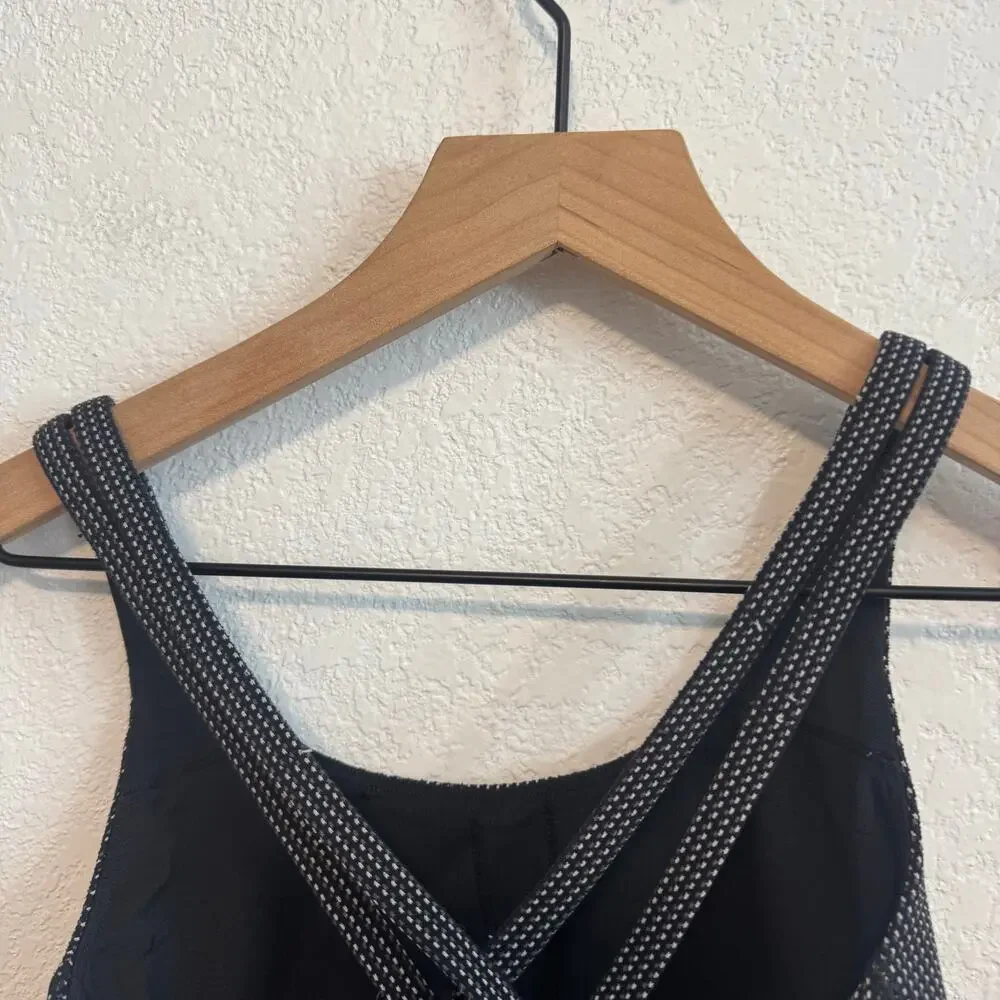 Lululemon Energy Bra Medium Support Strappy Sports Bra Teeny Check White Black 4